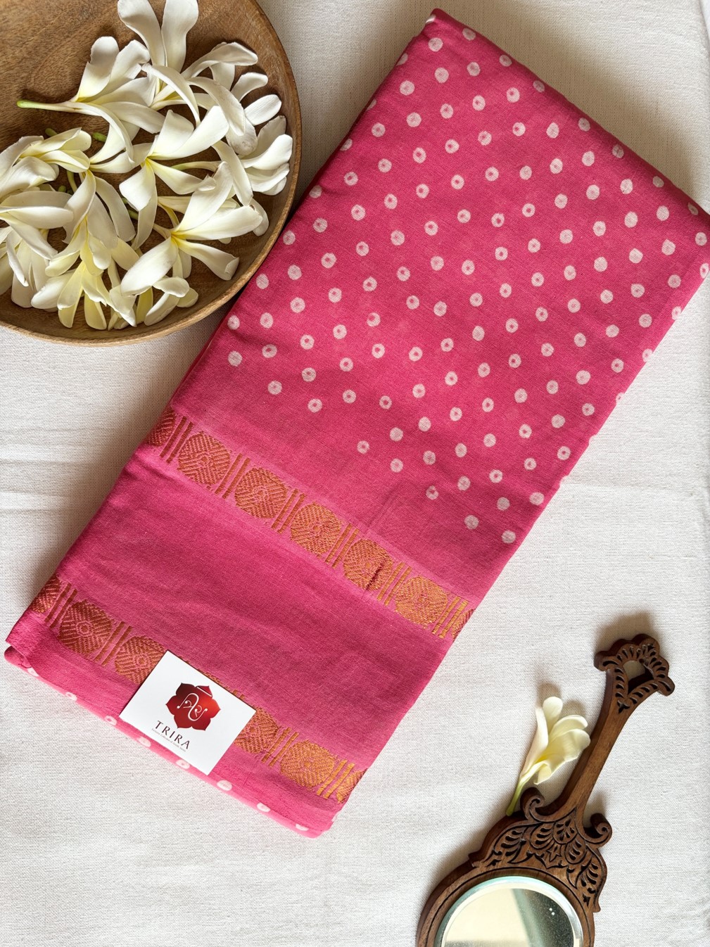 Baby Pink Wax Sungudi saree